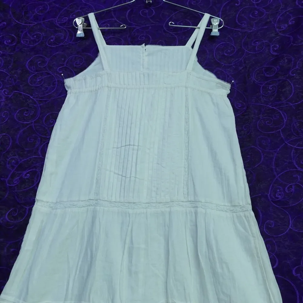 Gap Kids Girls XXL 14-16 White Cotton Cottage Babydoll Dress Maxi Tiered Pleats